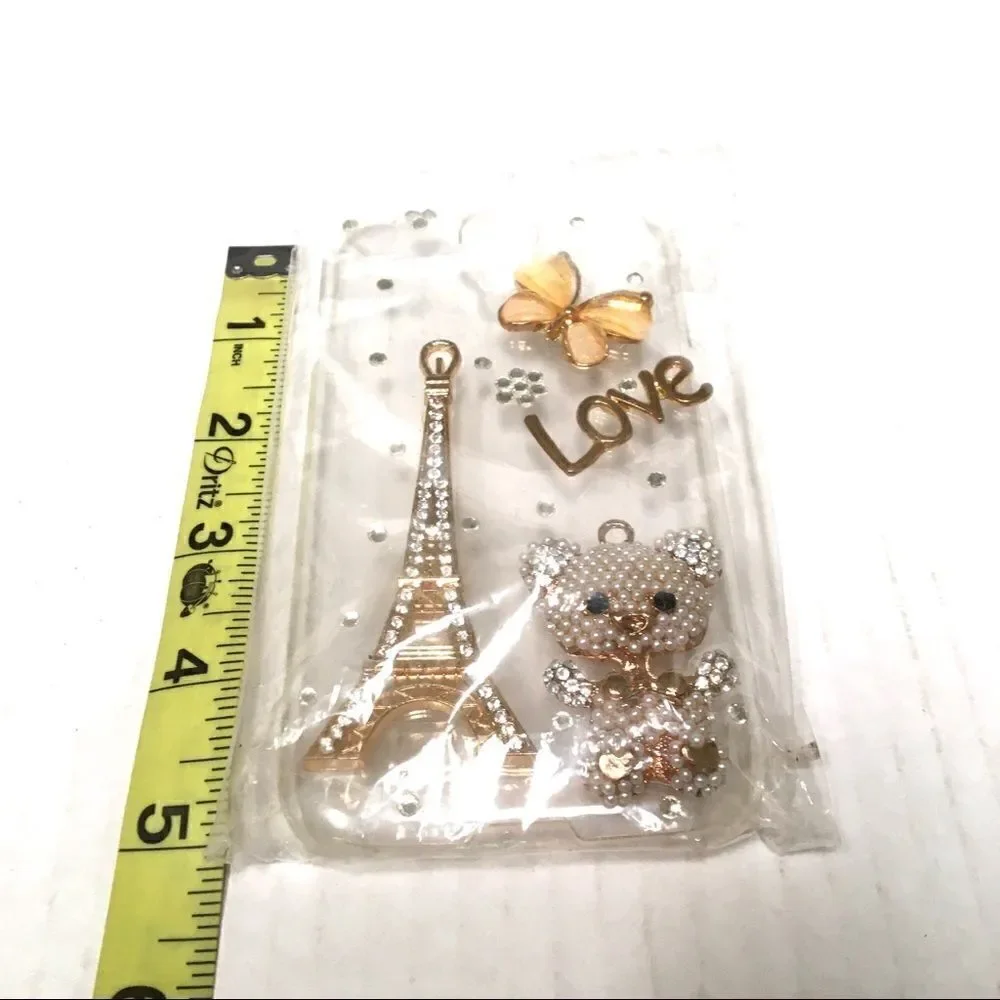 ‎NIP clear Eiffel tower/bear rhinestone phone case